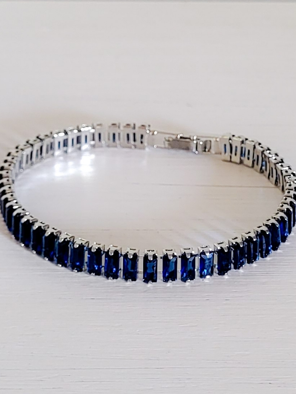 Silver-Tone Blue Crystal Tennis Bracelet